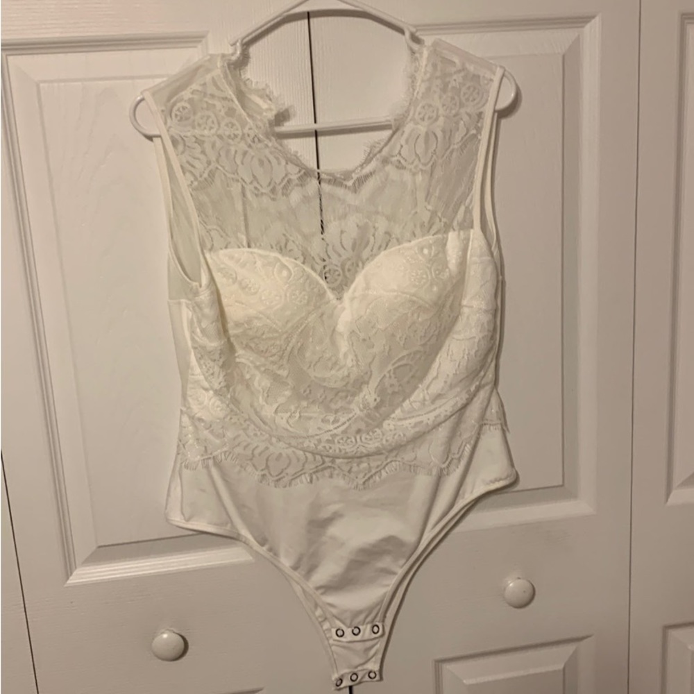 White lace mesh bodysuit